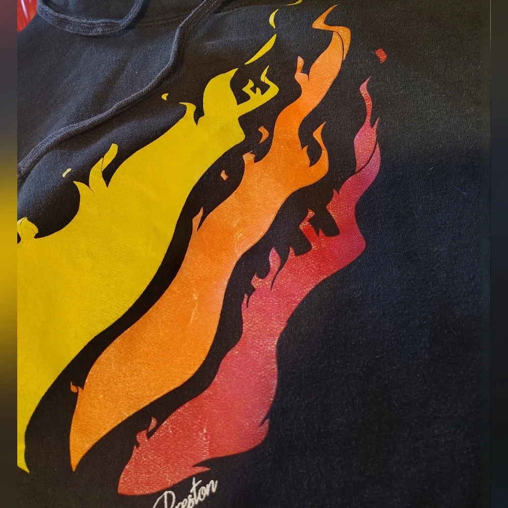 The Concert Fleece Hoodie, By Preston, Women Black, Pockets, Flames, XS - Picture 10 of 11